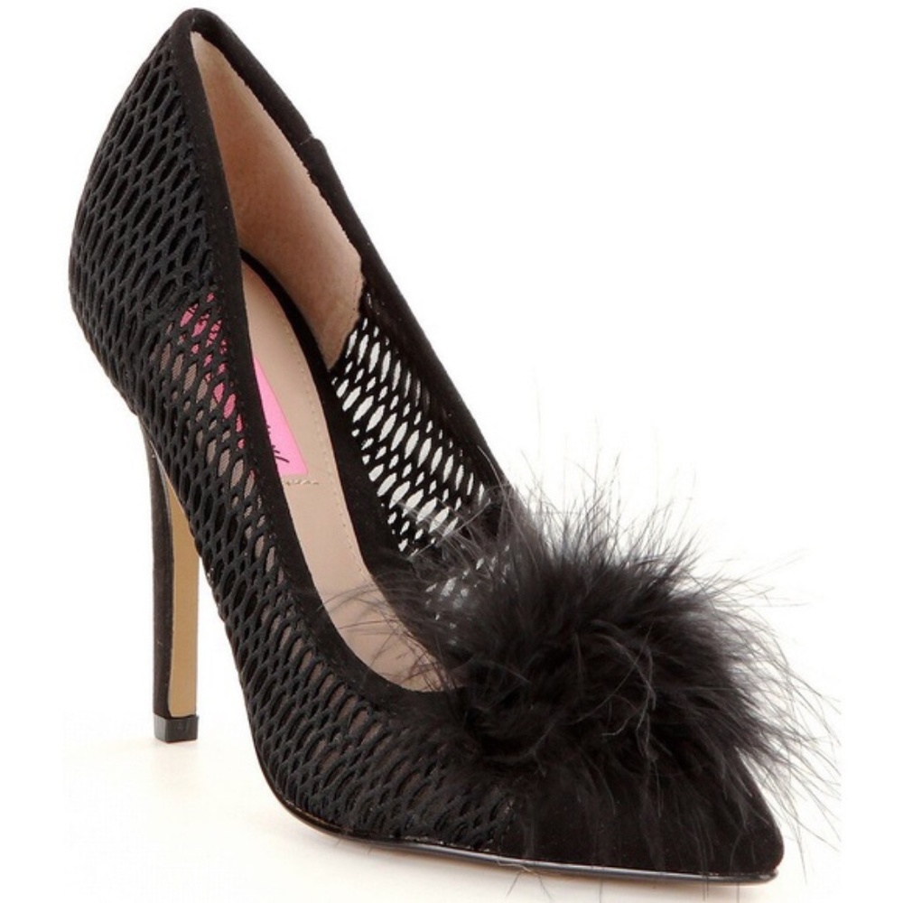 Betsey Johnson Feather and Mesh Pumps